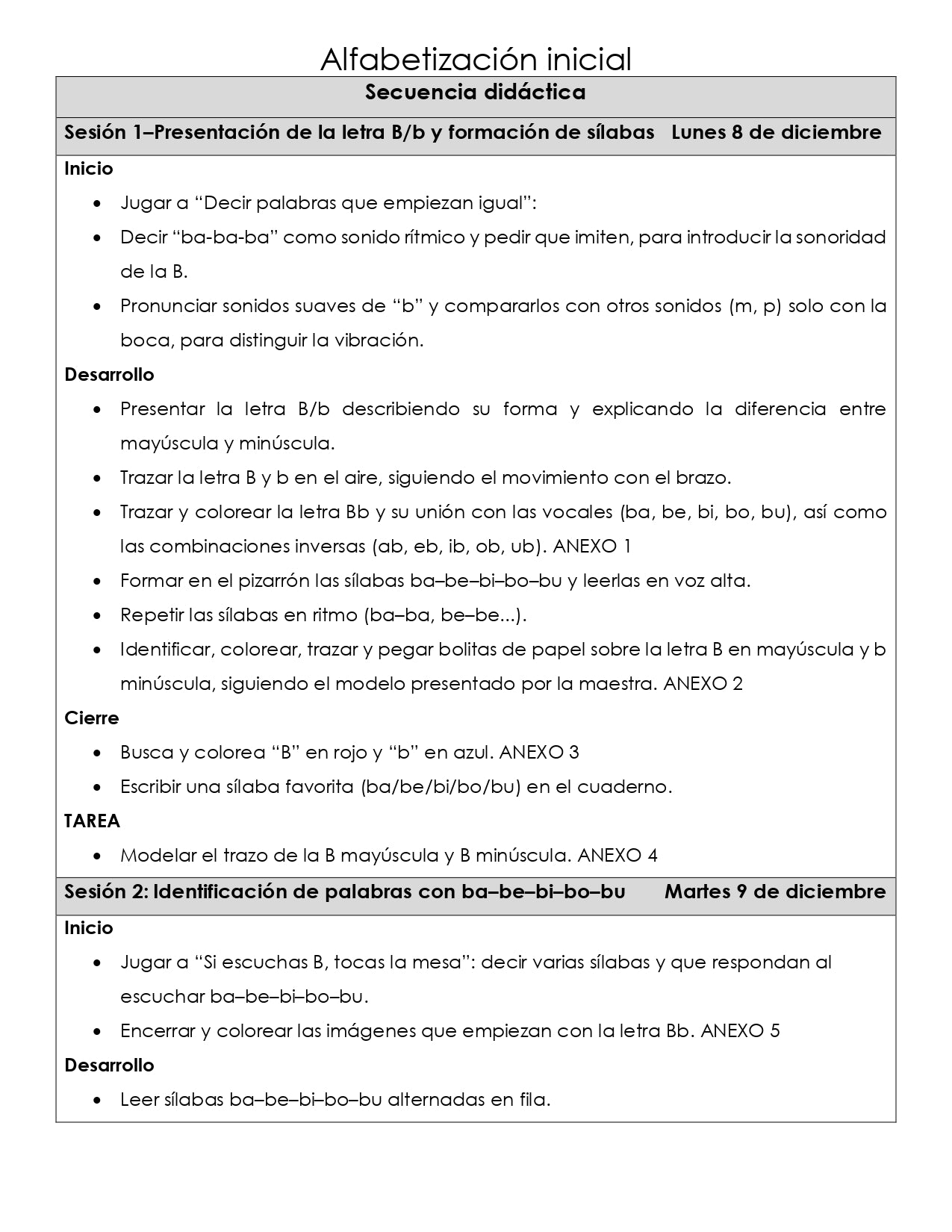 PLANEACION ALFABETIZACION Bb