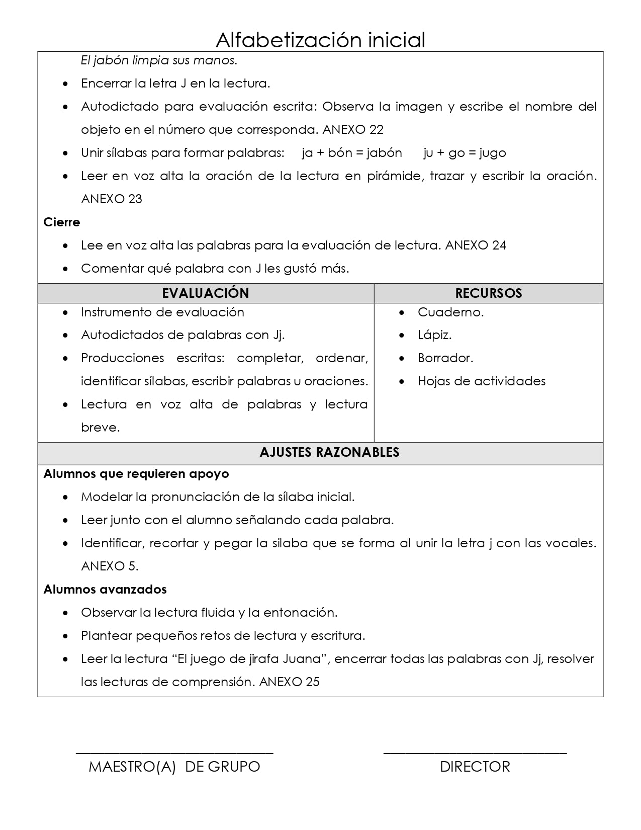 PLANEACION ALFABETIZACION Jj