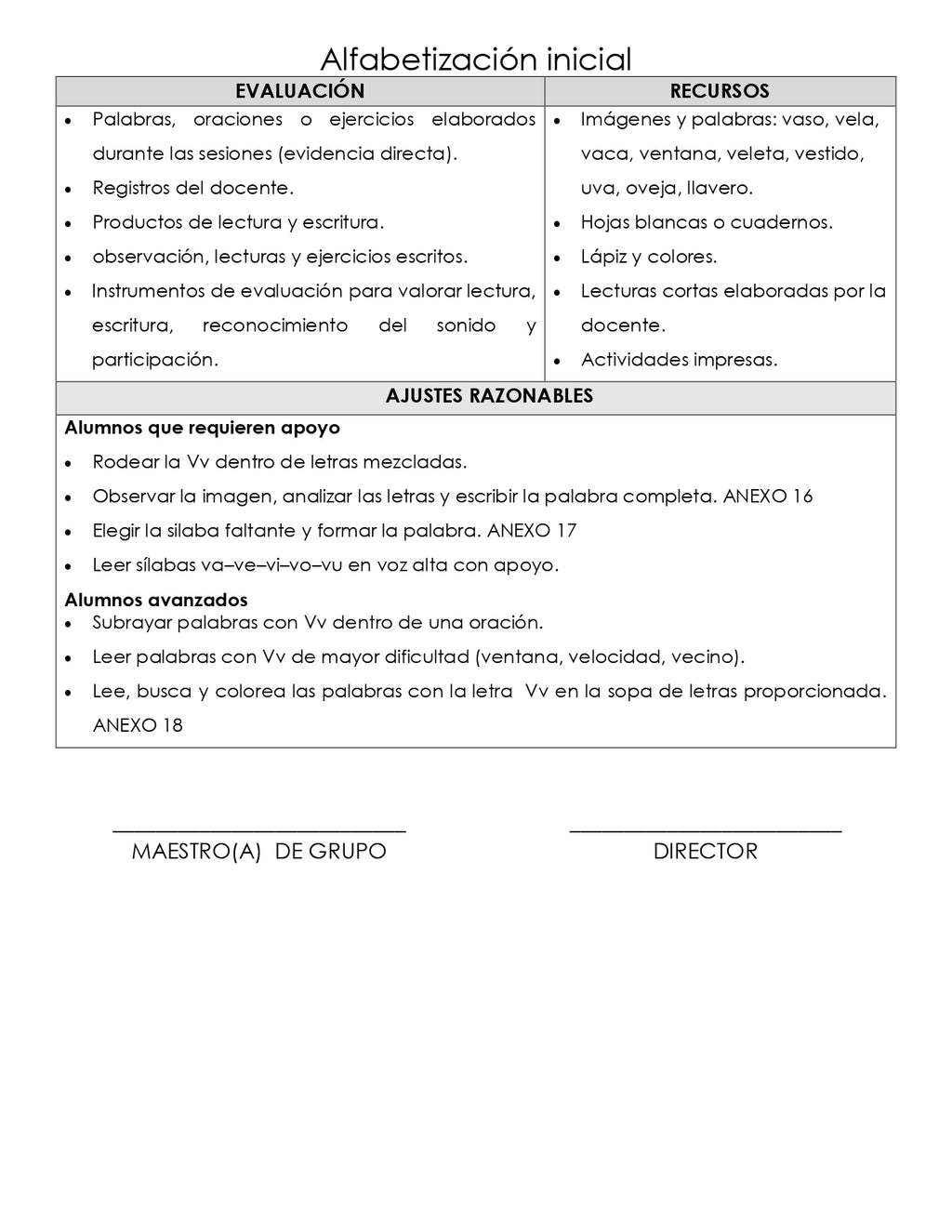 PLANEACION ALFABETIZACION Vv
