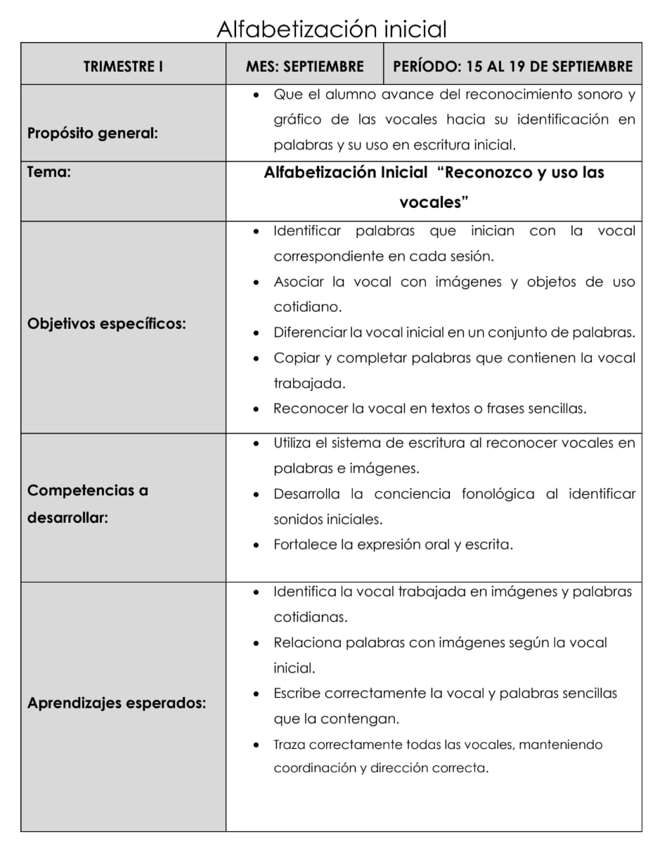 PLANEACIÓN Las vocales. Semana 2